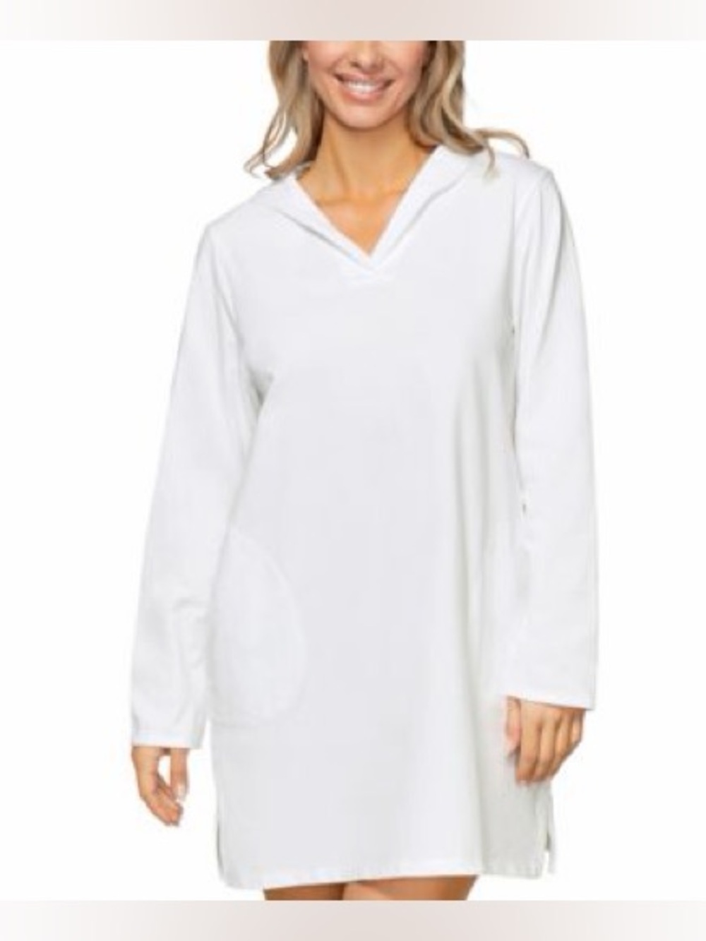 NWT SIZE L Island Escape White Hooded Swim Cover-Up Dress